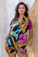 Cabana Shirt and Shorts Set - Peacock Royal - SAMPLE