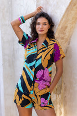Cabana Shirt and Shorts Set - Peacock Royal - SAMPLE