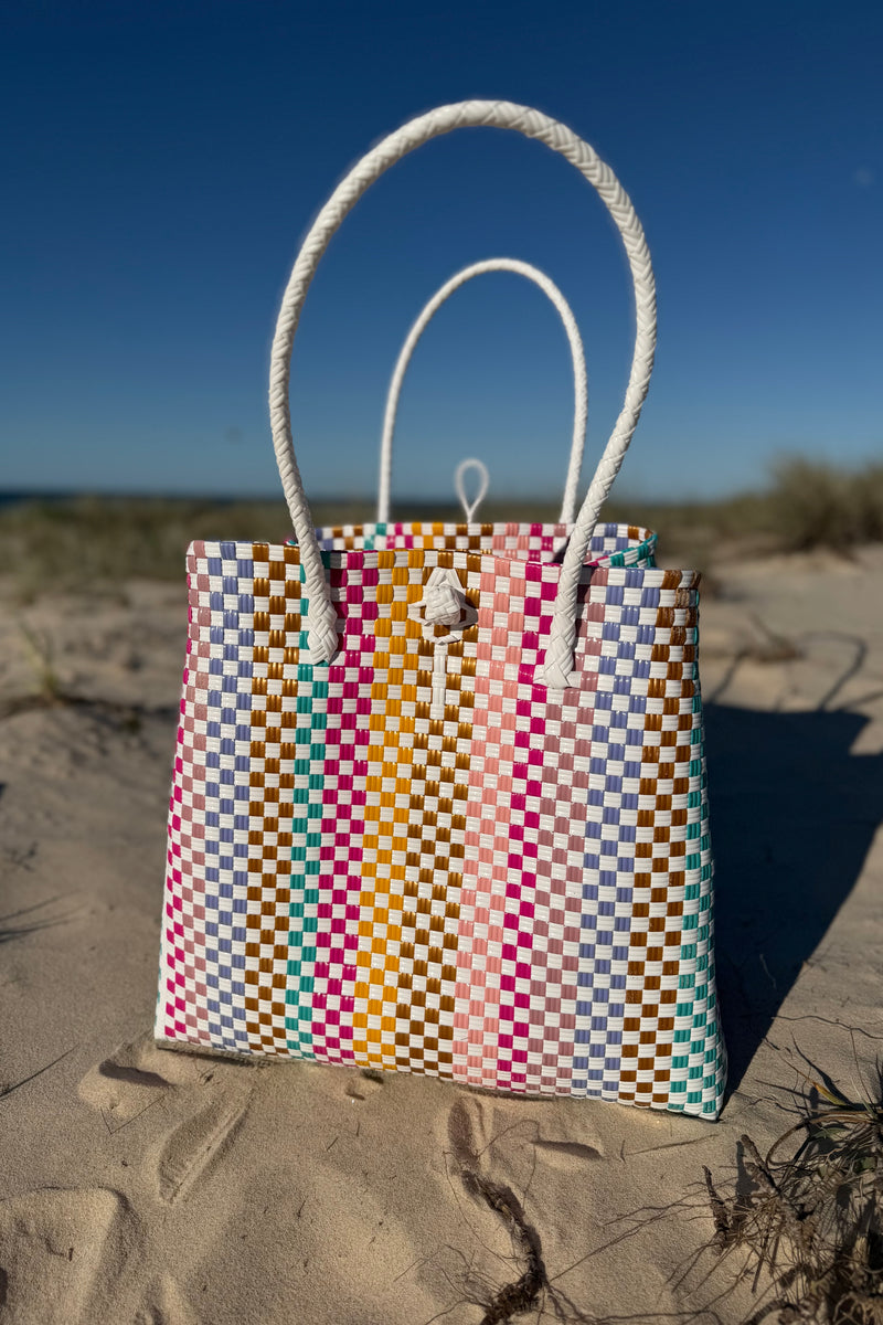Recycled Plastic Basket ~ Candy Stripe