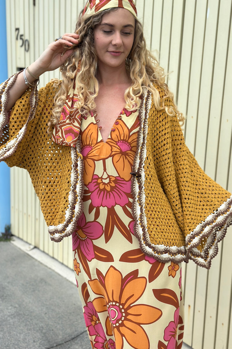 Free Love Crochet Cardy - Mustard - MADE TO ORDER