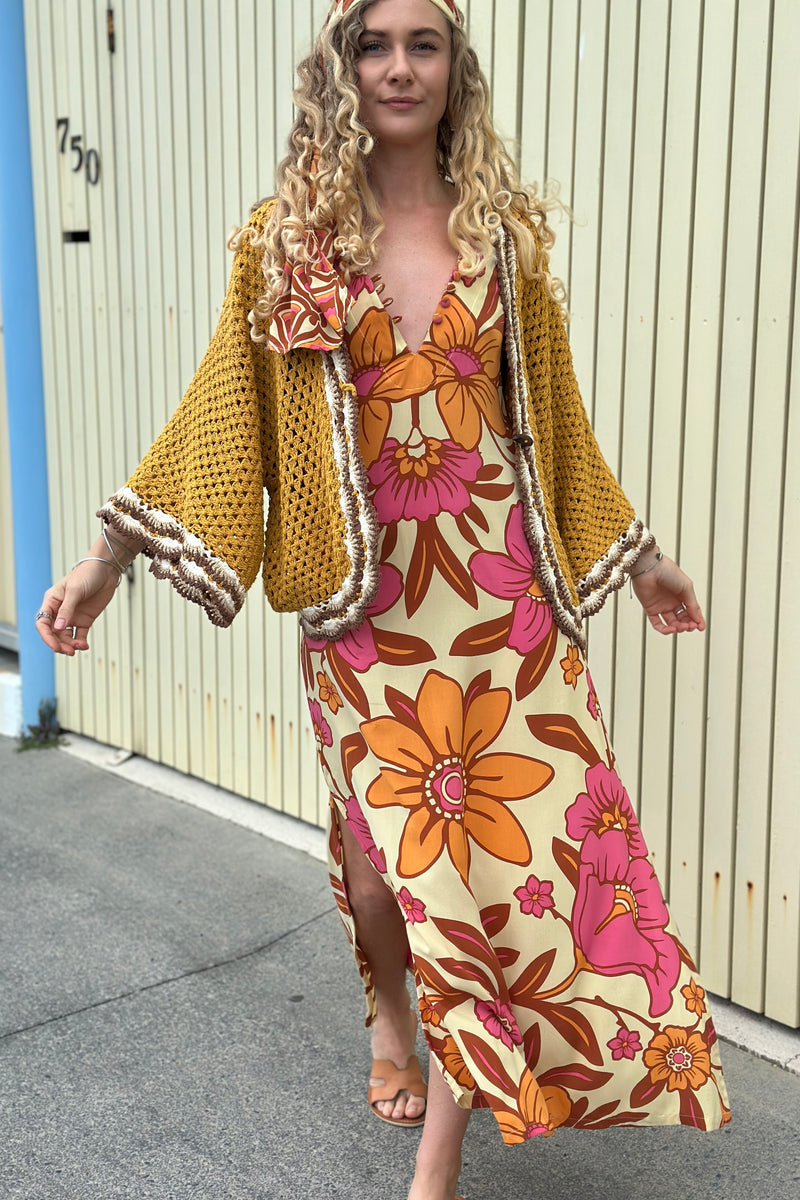 Free Love Crochet Cardy - Mustard - MADE TO ORDER