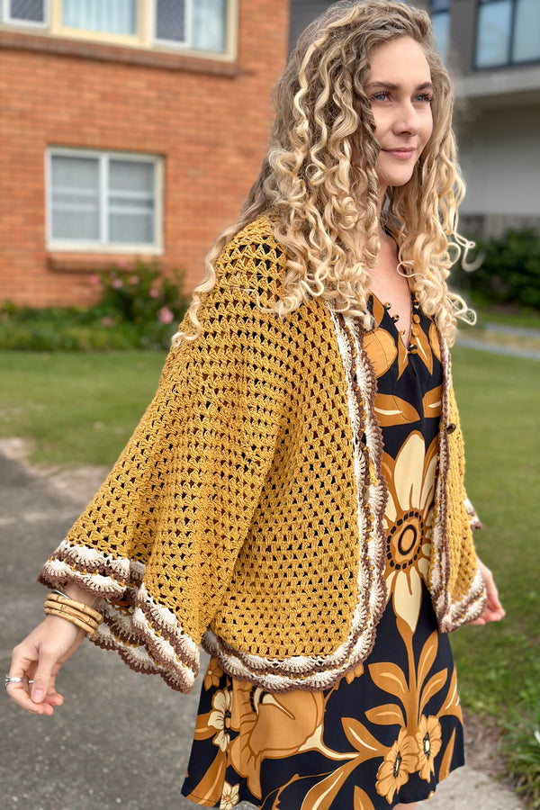 Free Love Crochet Cardy - Mustard - MADE TO ORDER