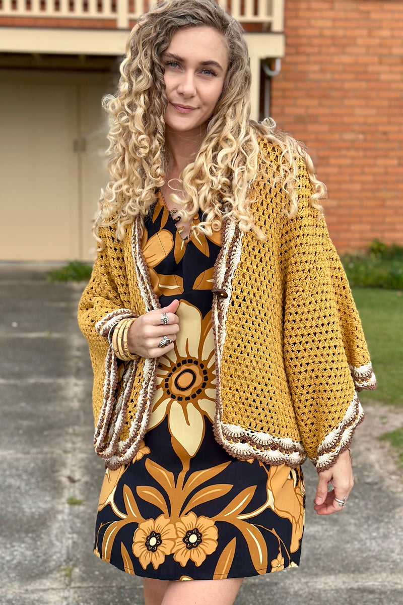 Free Love Crochet Cardy - Mustard - MADE TO ORDER
