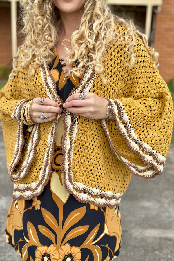 Free Love Crochet Cardy - Mustard - MADE TO ORDER